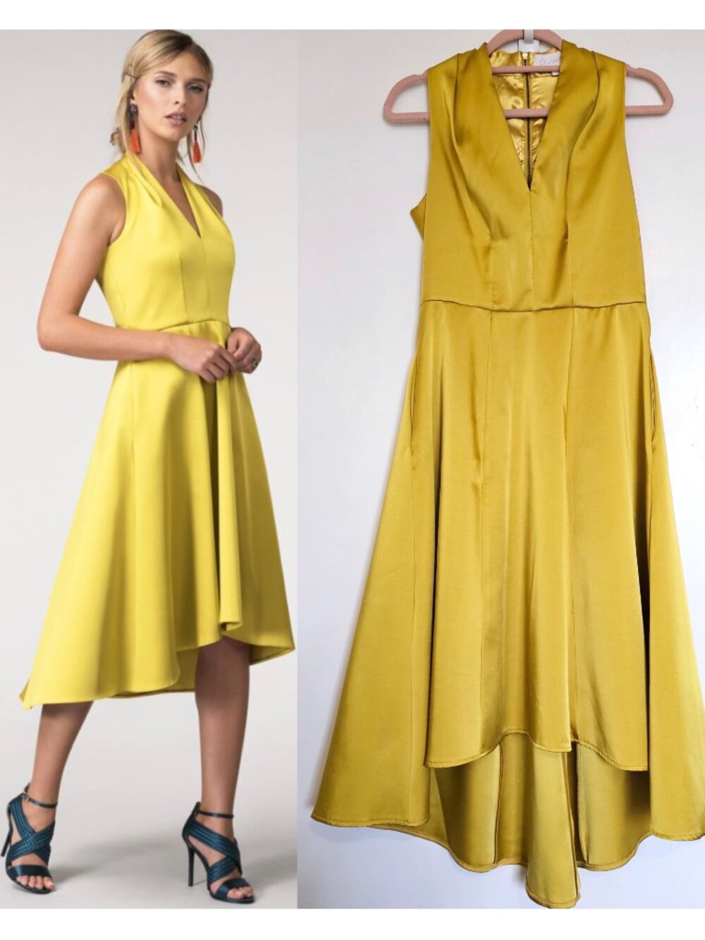 Closet London Sleeveless High Low A-Line Flared Formal Dress US6 Egg Yolk Yellow